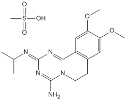 Molecular Structure of 85686-70-0 (2H-1,3,5-Triazino[2,1-a]isoquinolin-4-amine,6,7-dihydro-9,10-dimethoxy-2-[(1-methylethyl)imino]-,monomethanesulfonate)